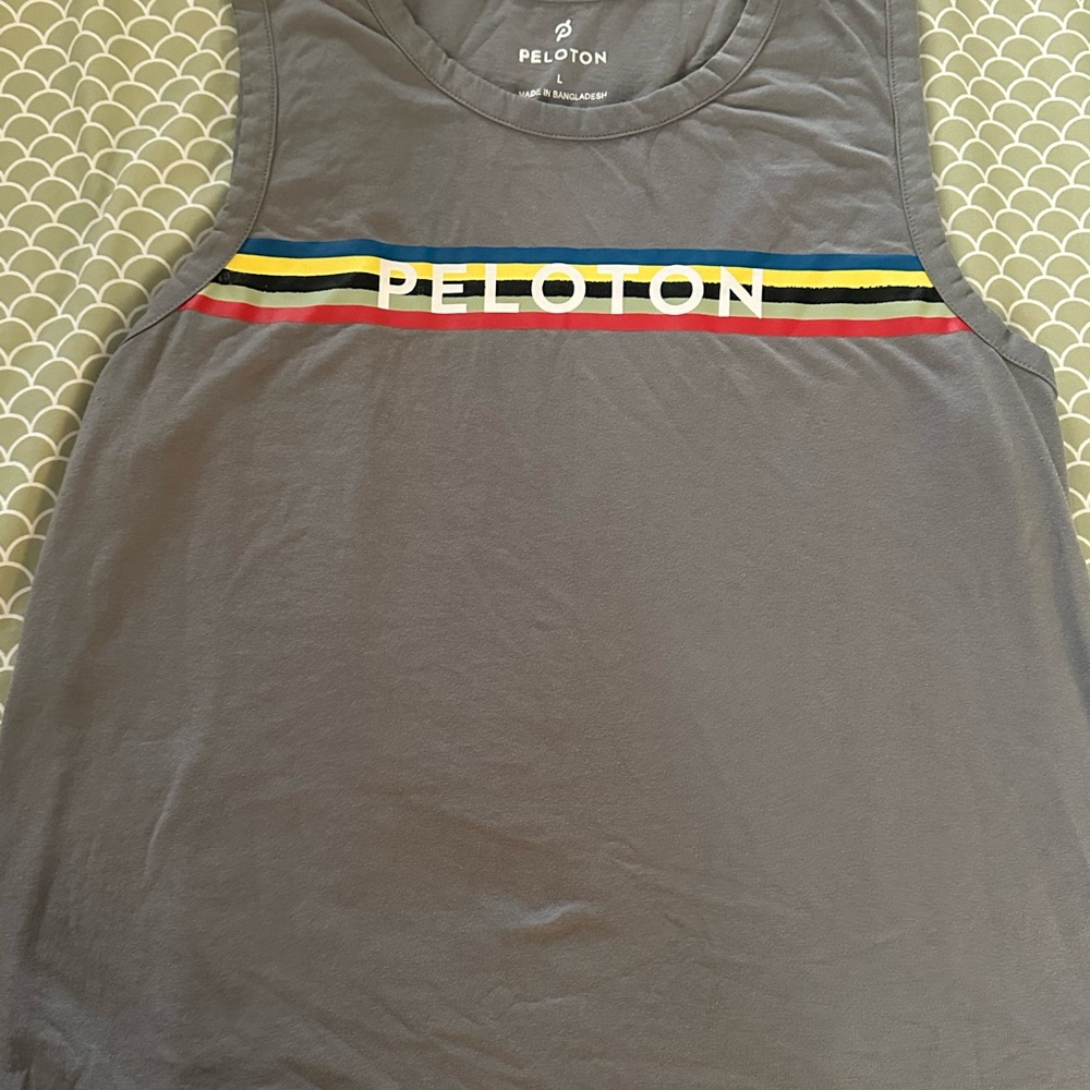 Peloton Gray Tank Top with Colored Stripes